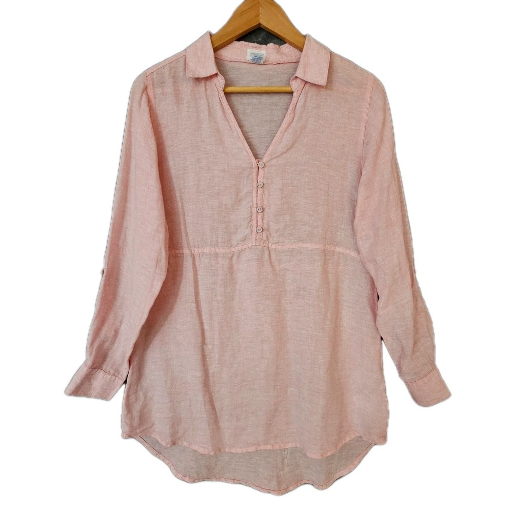 Sigrid Olsen Linen Empire Tunic Top Womens S Pink V Neck Lagenlook‎ Artsy
